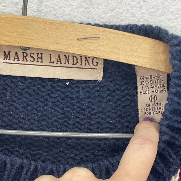 VTG 90s Grunge Thrashed Patriotic Sweater M American Flag Stars Stripes Knit - Picture 3 of 11